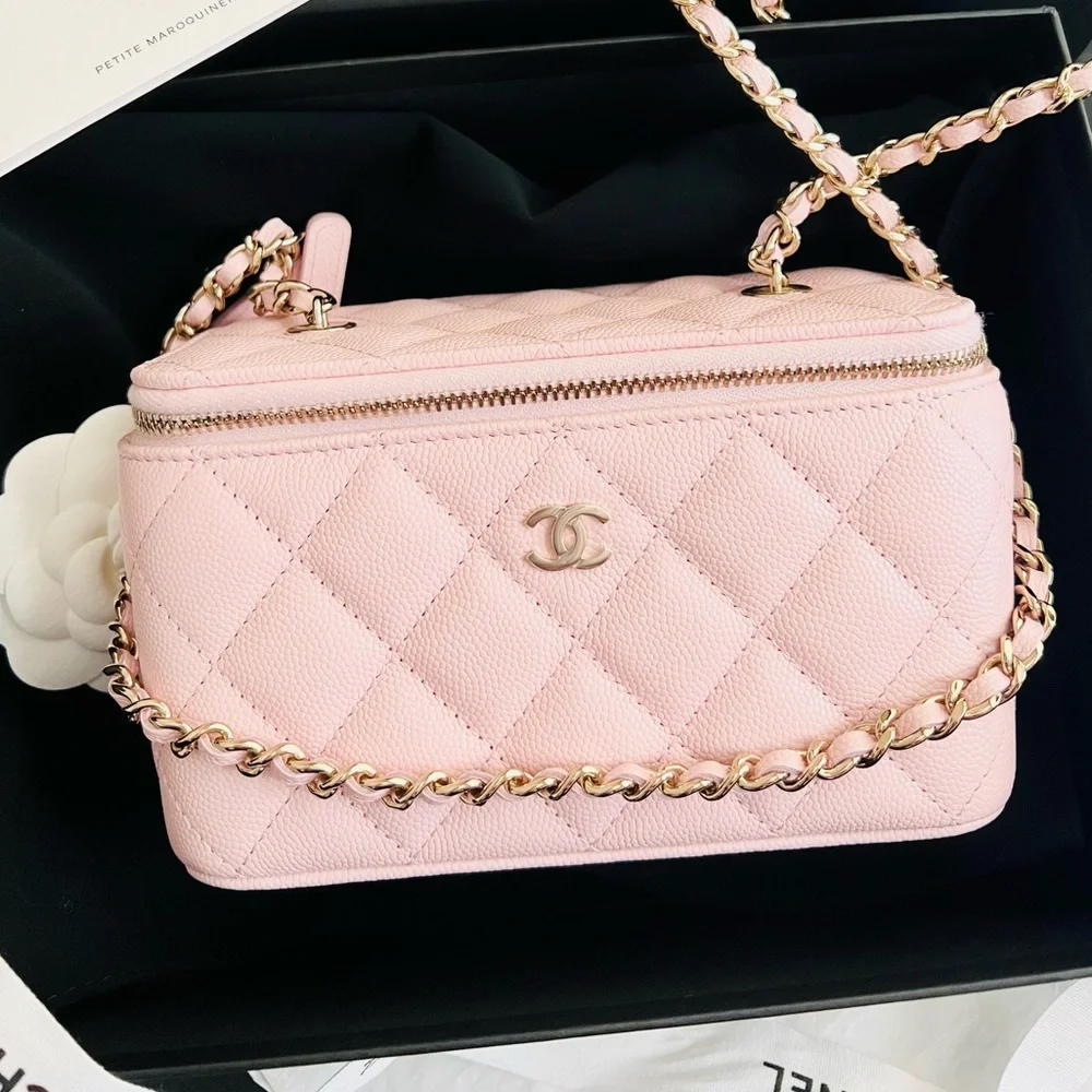 CHANEL Pink Quilted Leather Vanity Crossbody Bag with Gold Hardware